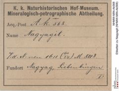 Etiketten zu Nagyagit (NHMW-MIN-Ak568)